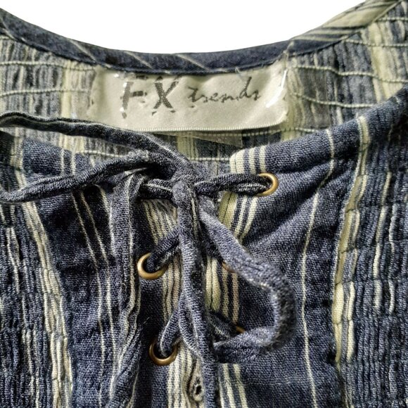 Vintage FX Fashions Jumpsuit Womens Large Navy Stripe Wide Leg Tie Sleeveless - Picture 7 of 8